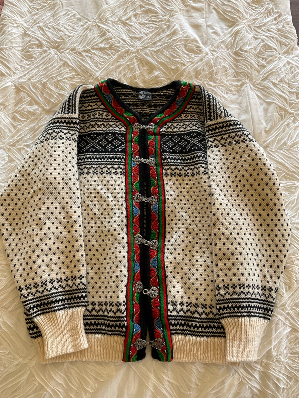 Vintage Dale of Norway Nordic Wool Ski Cardigan with Silver Clasps